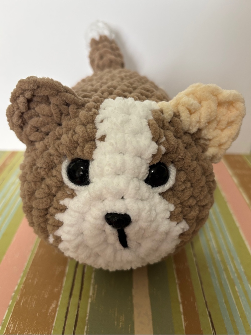 Crochet Loaf Dog Plushie - Brown, White, and Cream